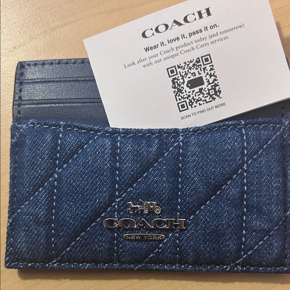 Coach Slim ID Card Case with Silver Hardware & Quilted Denim NWT $128 Retail - Picture 4 of 4
